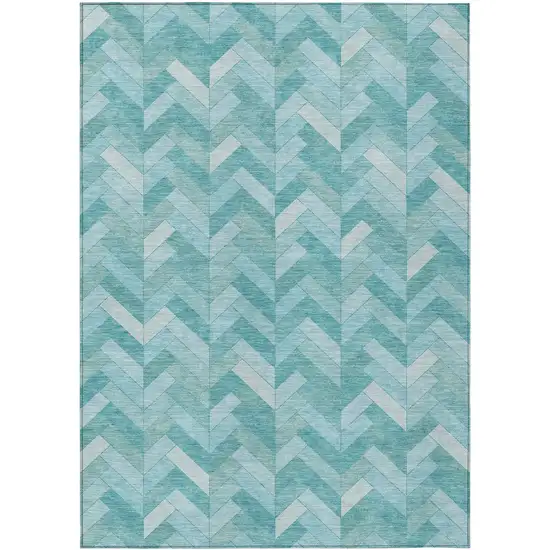 Aqua And Ivory Geometric Washable Indoor Outdoor Area Rug Photo 2
