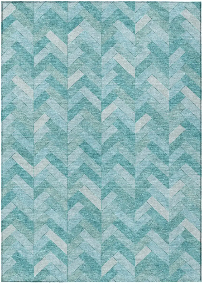 Aqua And Ivory Geometric Washable Indoor Outdoor Area Rug Photo 2