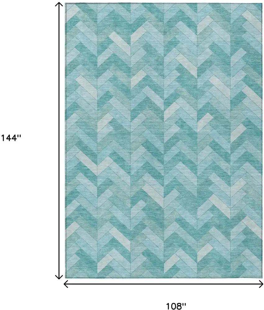 Aqua And Ivory Geometric Washable Indoor Outdoor Area Rug Photo 3