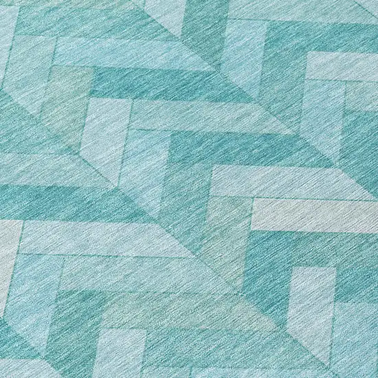 Aqua And Ivory Geometric Washable Indoor Outdoor Area Rug Photo 7