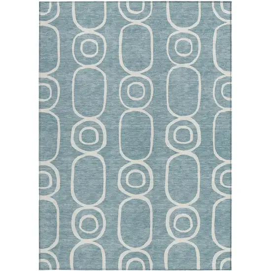 Aqua And Ivory Geometric Washable Indoor Outdoor Area Rug Photo 4