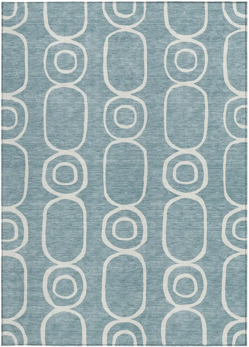 Aqua And Ivory Geometric Washable Indoor Outdoor Area Rug Photo 4