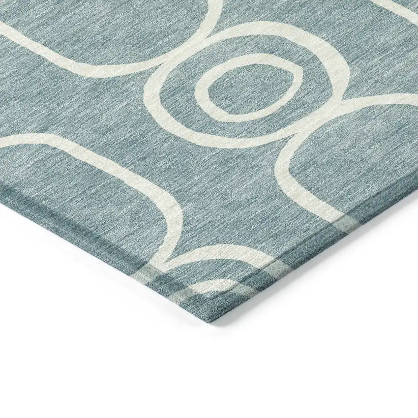 Aqua And Ivory Geometric Washable Indoor Outdoor Area Rug Photo 6