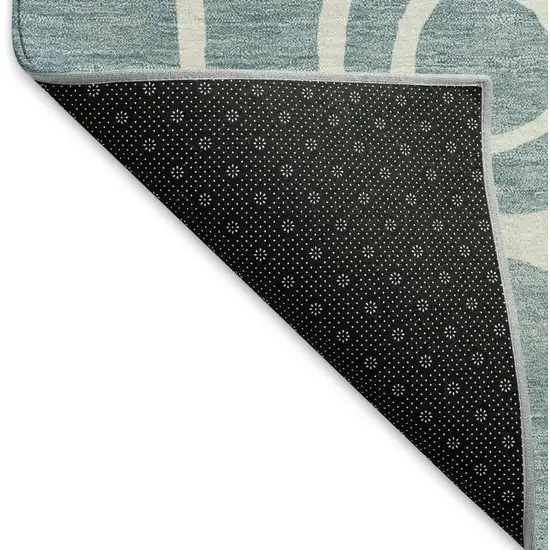 Aqua And Ivory Geometric Washable Indoor Outdoor Area Rug Photo 5