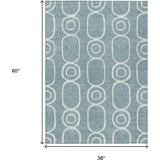 Aqua And Ivory Geometric Washable Indoor Outdoor Area Rug Photo 3