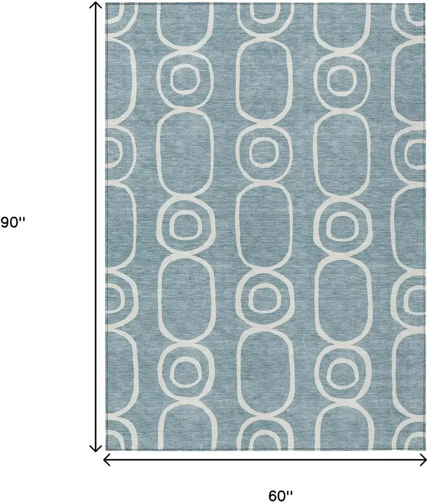 Aqua And Ivory Geometric Washable Indoor Outdoor Area Rug Photo 3