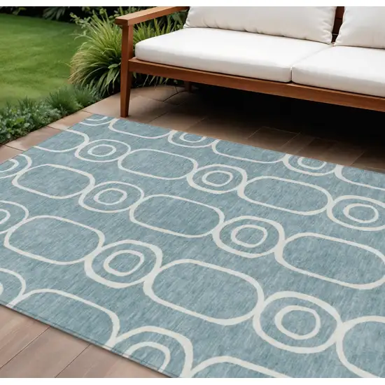 Aqua And Ivory Geometric Washable Indoor Outdoor Area Rug Photo 1