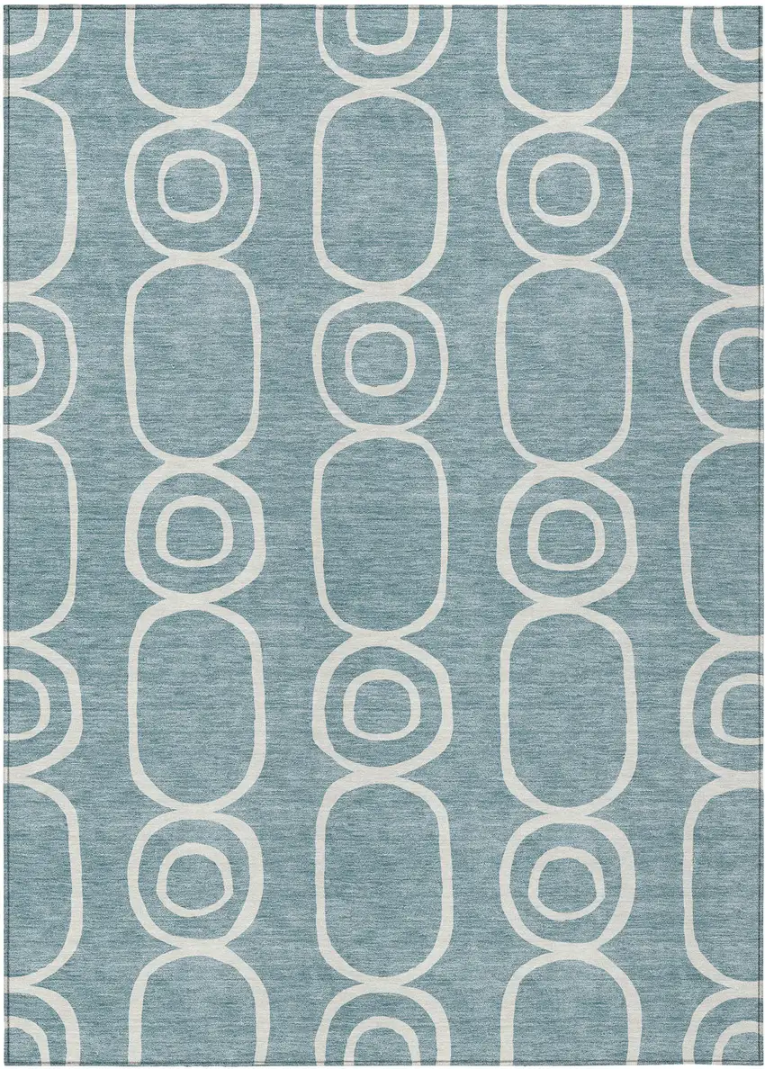 Aqua And Ivory Geometric Washable Indoor Outdoor Area Rug Photo 2