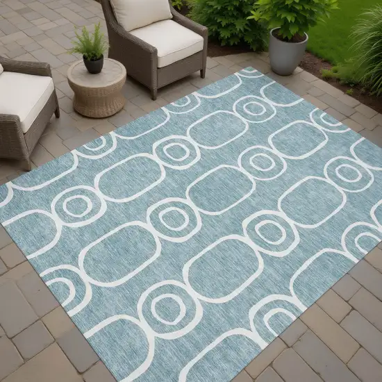 Aqua And Ivory Geometric Washable Indoor Outdoor Area Rug Photo 6