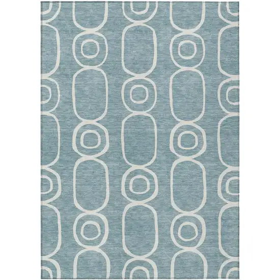 Aqua And Ivory Geometric Washable Indoor Outdoor Area Rug Photo 2