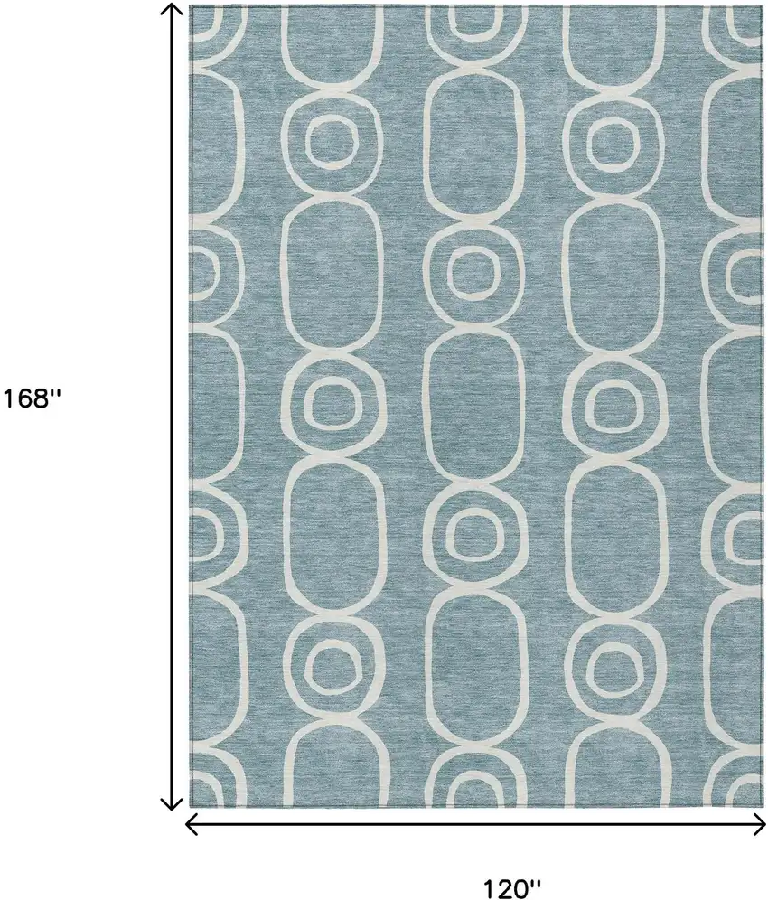 Aqua And Ivory Geometric Washable Indoor Outdoor Area Rug Photo 3
