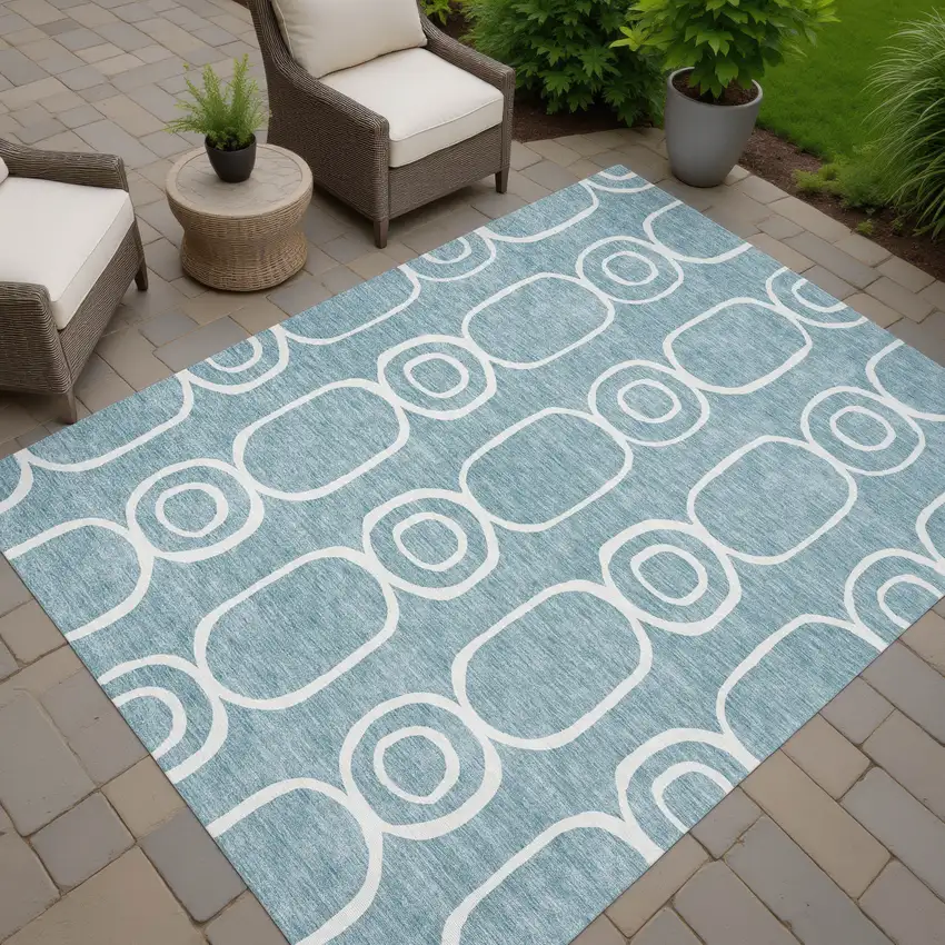 Aqua And Ivory Geometric Washable Indoor Outdoor Area Rug Photo 6