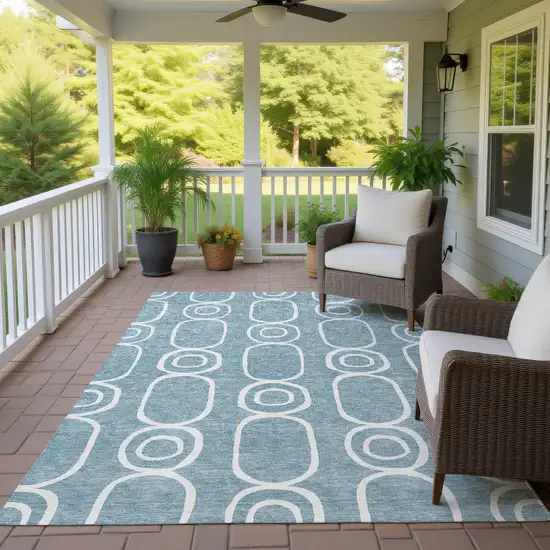 Aqua And Ivory Geometric Washable Indoor Outdoor Area Rug Photo 9