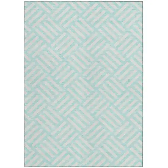 Aqua And Ivory Geometric Washable Indoor Outdoor Area Rug Photo 6