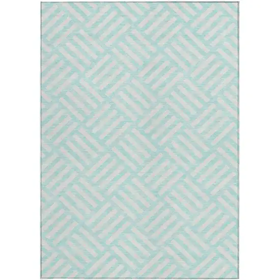 Aqua And Ivory Geometric Washable Indoor Outdoor Area Rug Photo 6
