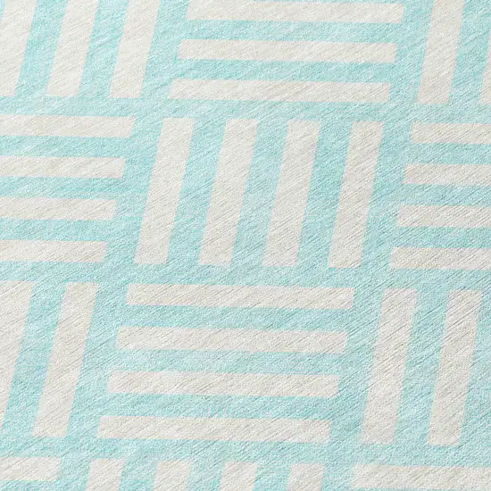 Aqua And Ivory Geometric Washable Indoor Outdoor Area Rug Photo 4