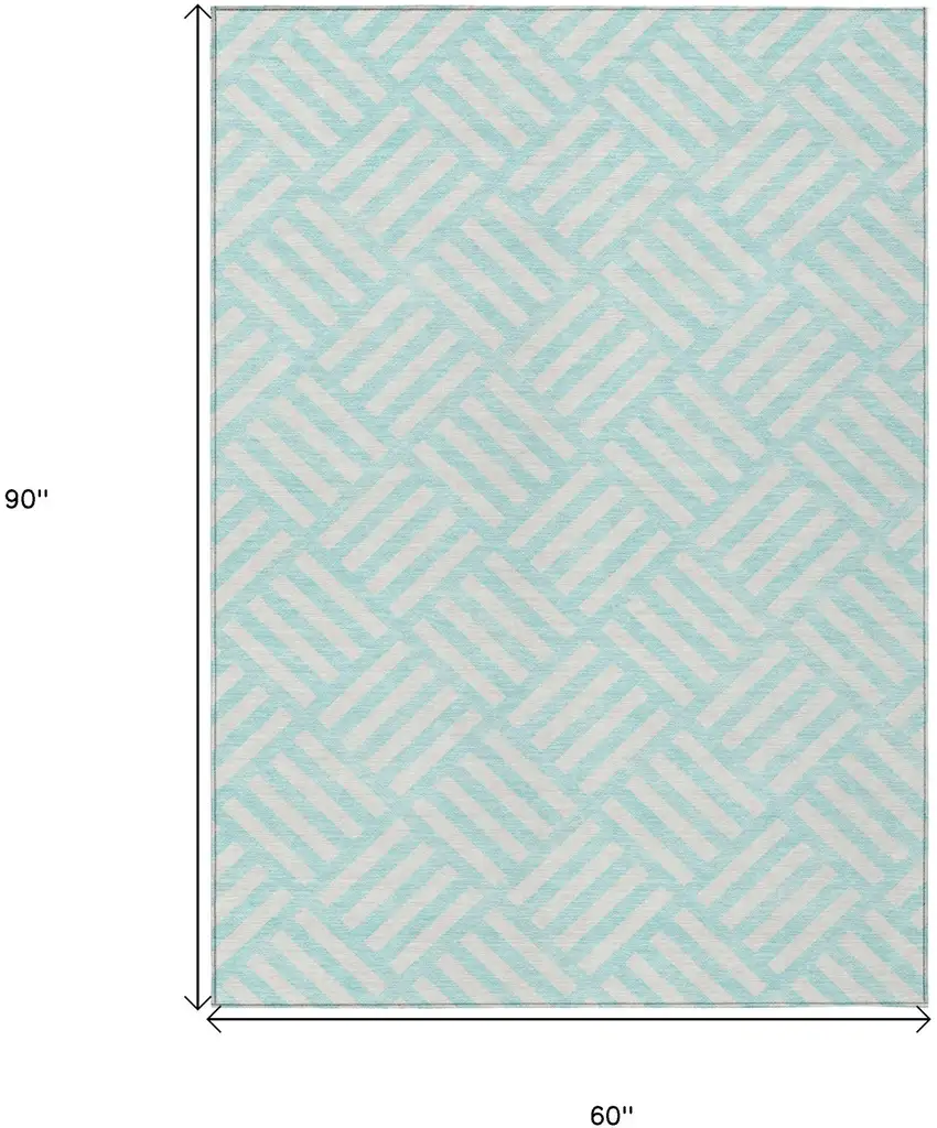 Aqua And Ivory Geometric Washable Indoor Outdoor Area Rug Photo 3