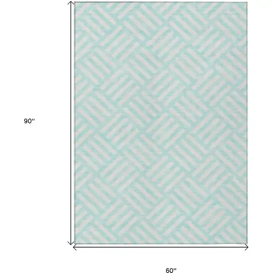 Aqua And Ivory Geometric Washable Indoor Outdoor Area Rug Photo 3