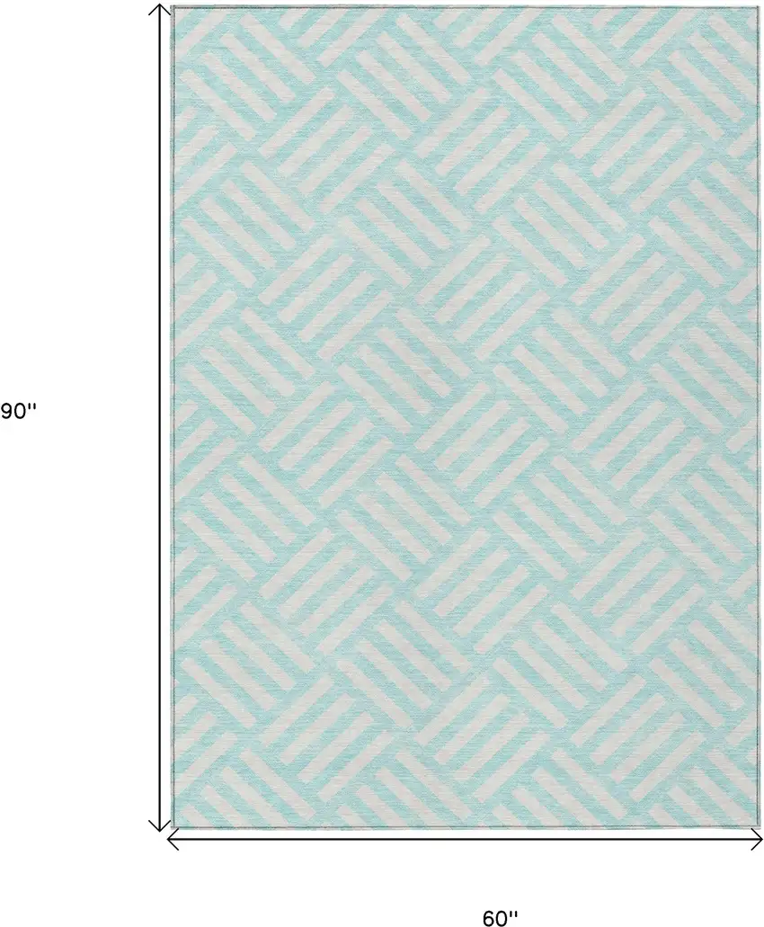 Aqua And Ivory Geometric Washable Indoor Outdoor Area Rug Photo 3