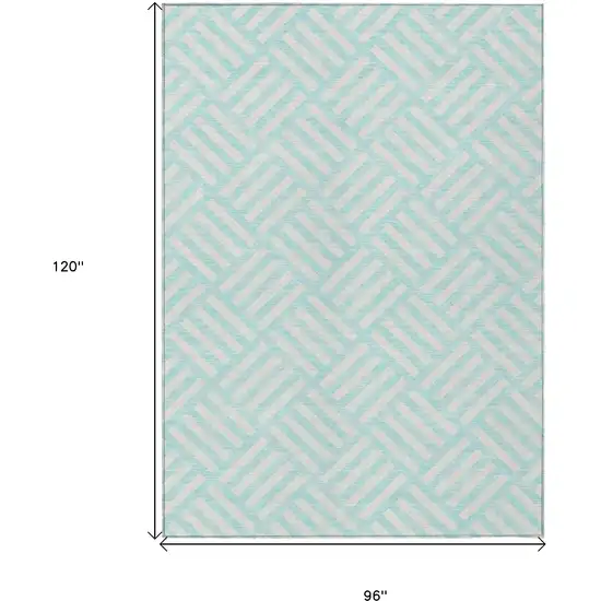 Aqua And Ivory Geometric Washable Indoor Outdoor Area Rug Photo 3