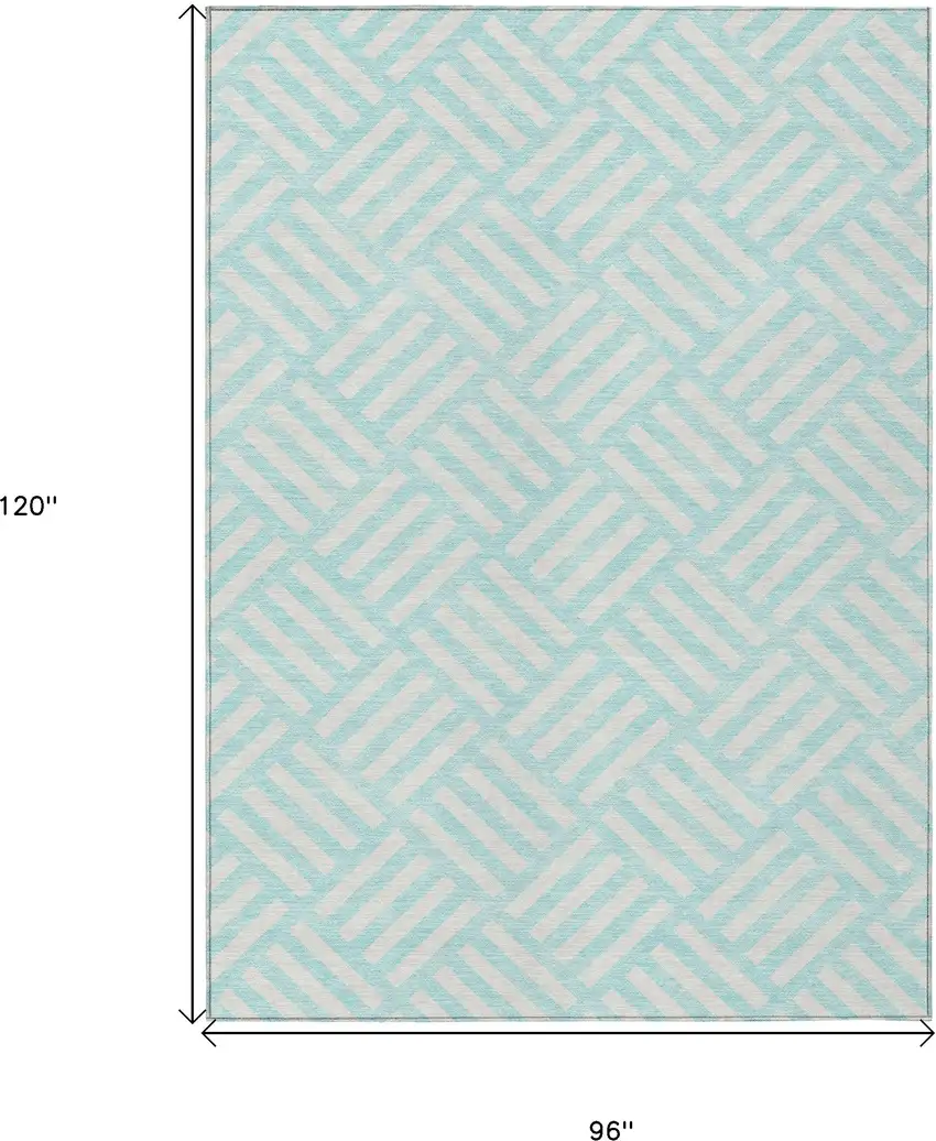 Aqua And Ivory Geometric Washable Indoor Outdoor Area Rug Photo 3