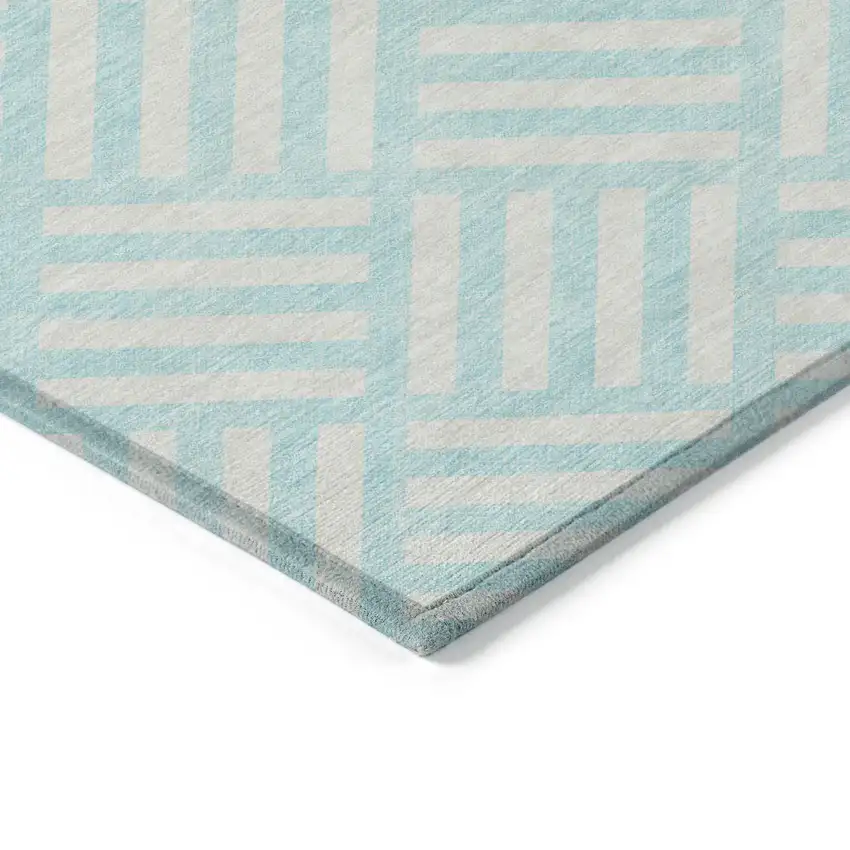 Aqua And Ivory Geometric Washable Indoor Outdoor Area Rug Photo 5