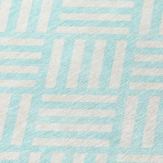 Aqua And Ivory Geometric Washable Indoor Outdoor Area Rug Photo 4