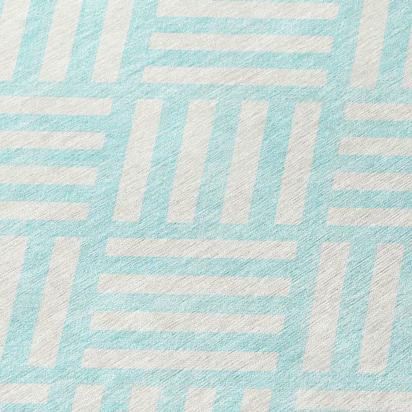 Aqua And Ivory Geometric Washable Indoor Outdoor Area Rug Photo 4