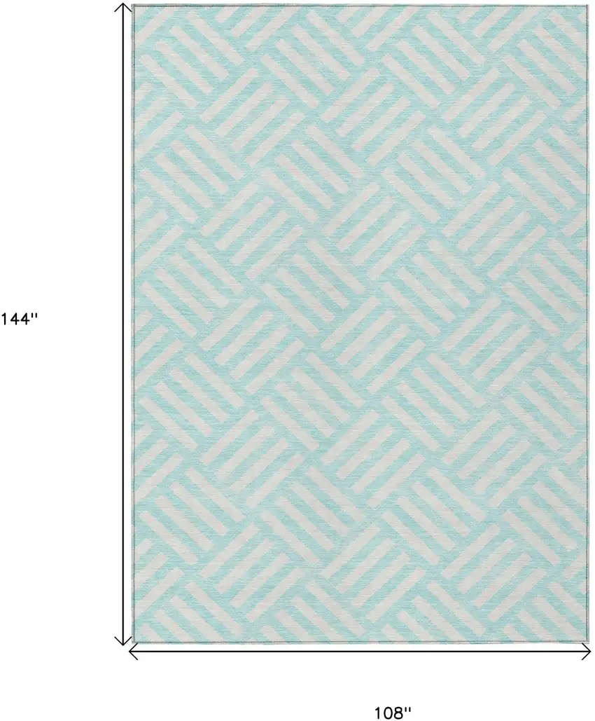 Aqua And Ivory Geometric Washable Indoor Outdoor Area Rug Photo 3