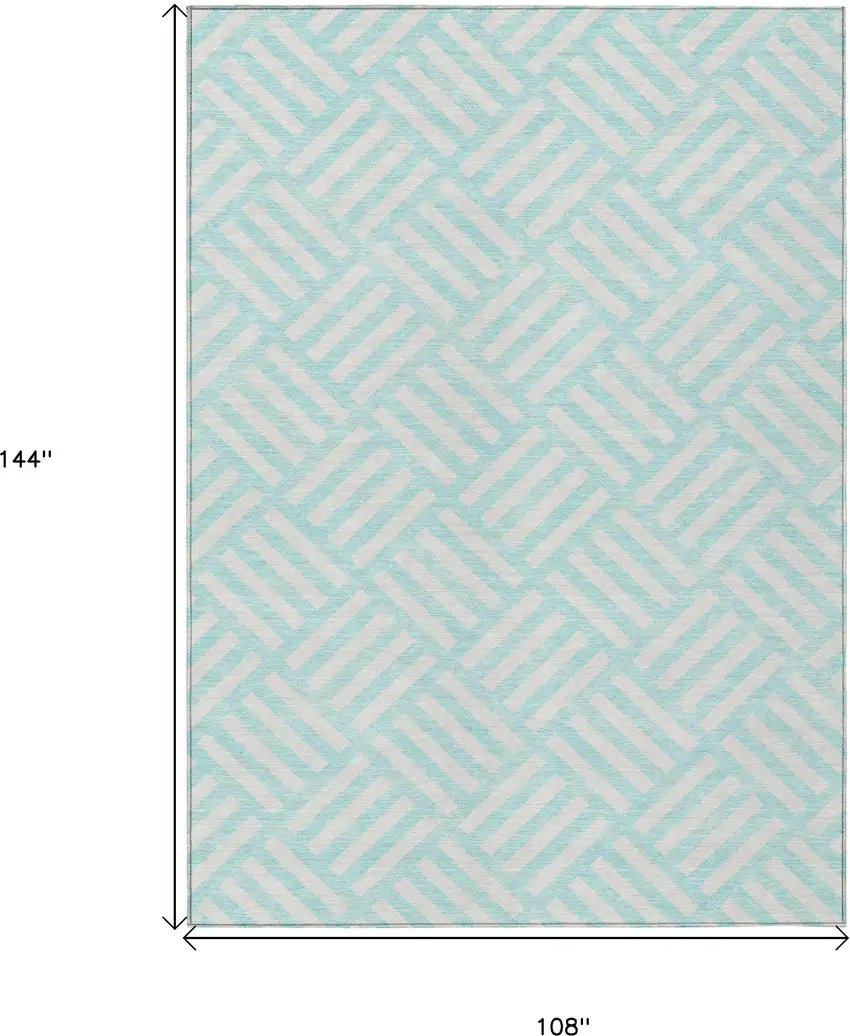 Aqua And Ivory Geometric Washable Indoor Outdoor Area Rug Photo 3