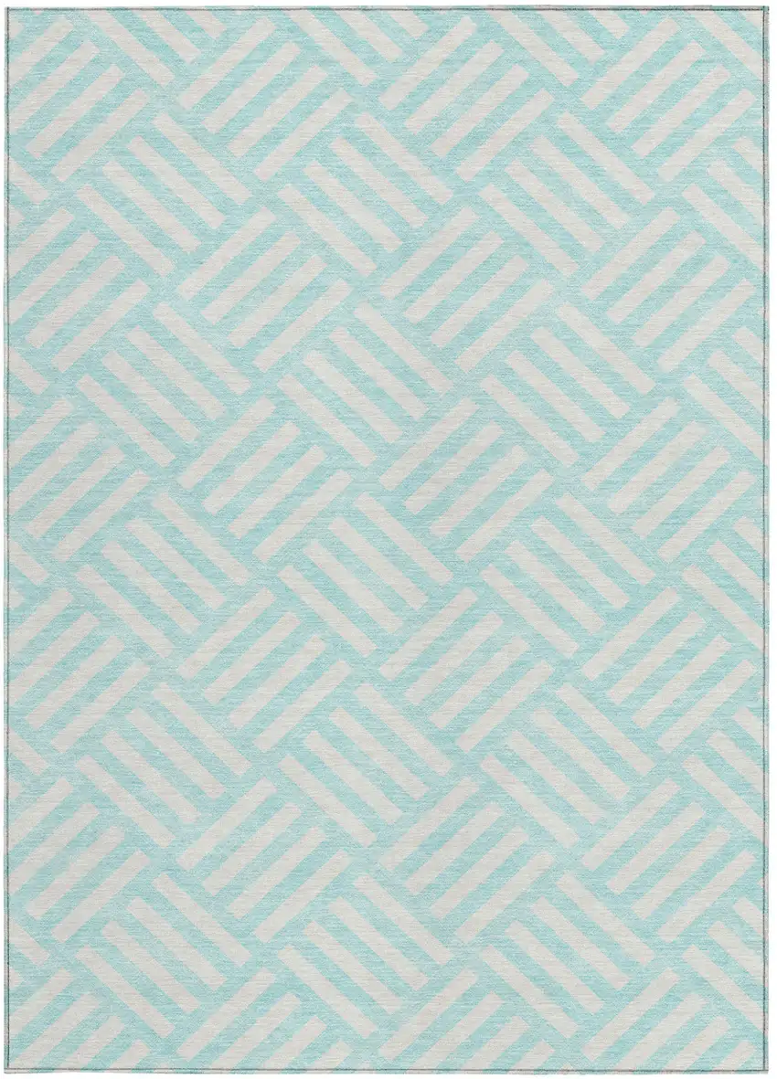 Aqua And Ivory Geometric Washable Indoor Outdoor Area Rug Photo 6
