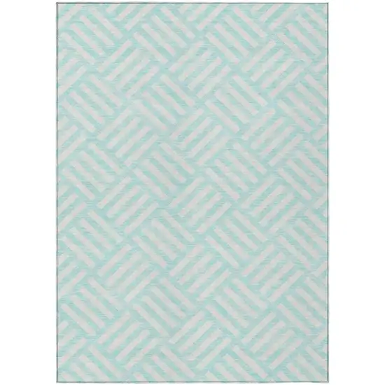 Aqua And Ivory Geometric Washable Indoor Outdoor Area Rug Photo 2