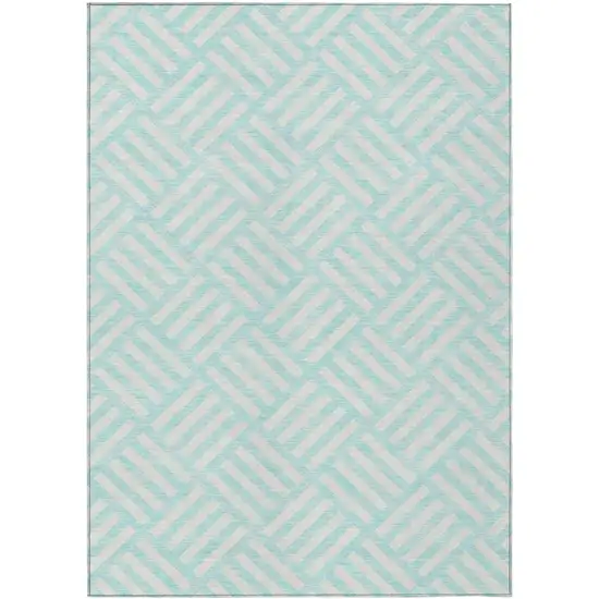 Aqua And Ivory Geometric Washable Indoor Outdoor Area Rug Photo 2