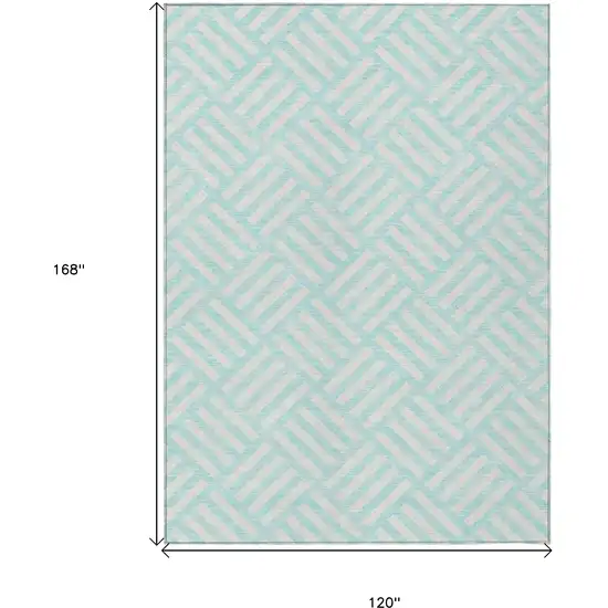 Aqua And Ivory Geometric Washable Indoor Outdoor Area Rug Photo 3