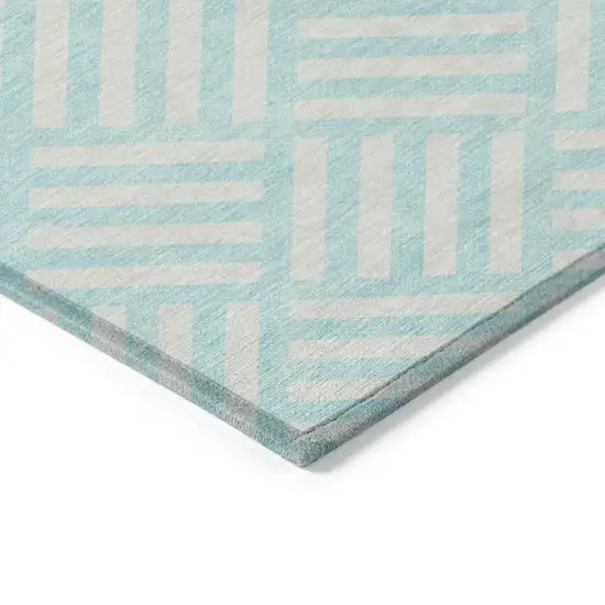 Aqua And Ivory Geometric Washable Indoor Outdoor Area Rug Photo 5