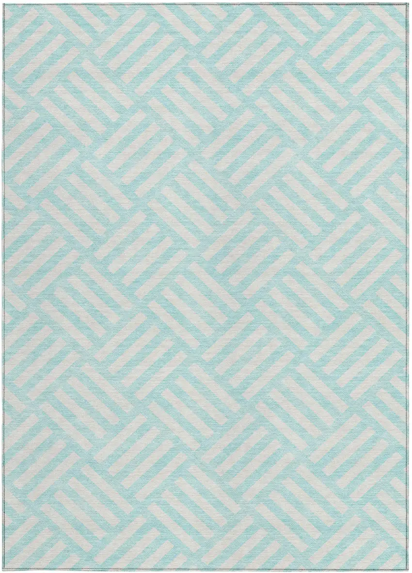Aqua And Ivory Geometric Washable Indoor Outdoor Area Rug Photo 6