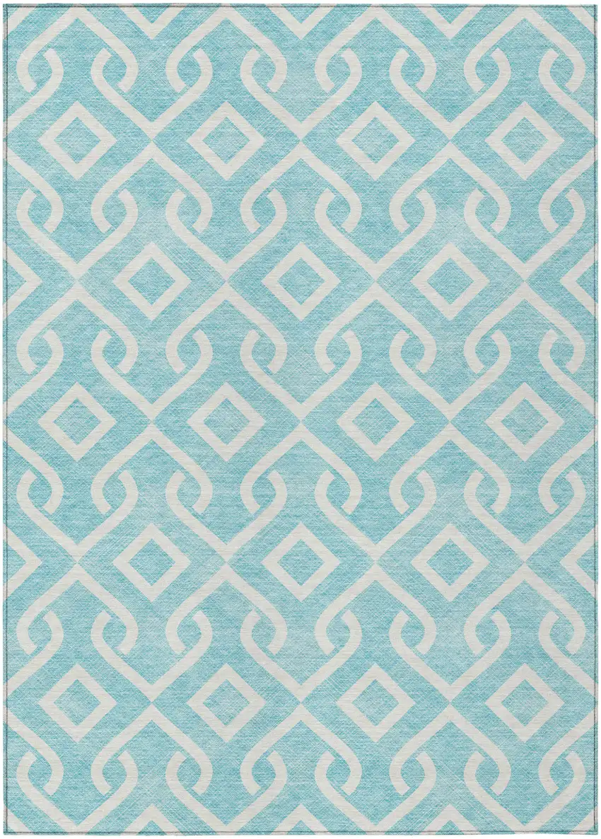 Aqua And Ivory Geometric Washable Indoor Outdoor Area Rug Photo 2