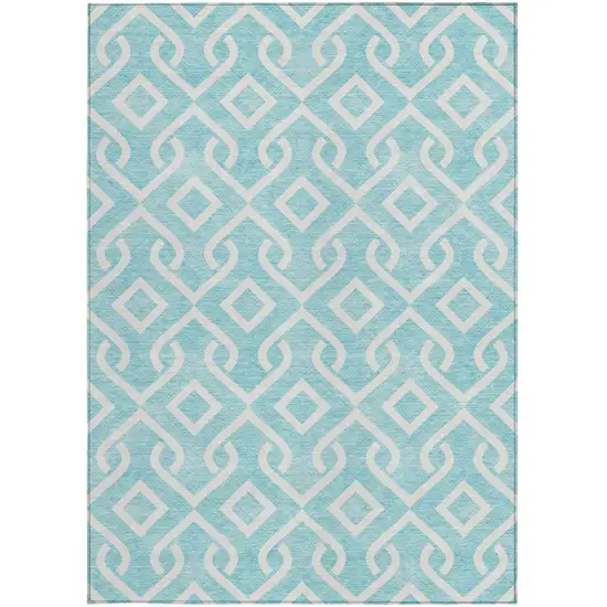 Aqua And Ivory Geometric Washable Indoor Outdoor Area Rug Photo 5