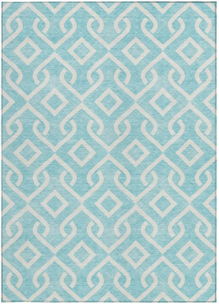 Aqua And Ivory Geometric Washable Indoor Outdoor Area Rug Photo 5