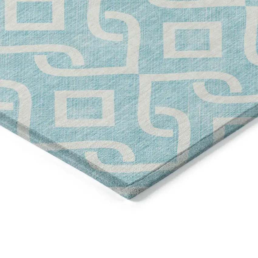 Aqua And Ivory Geometric Washable Indoor Outdoor Area Rug Photo 4