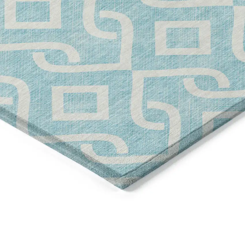 Aqua And Ivory Geometric Washable Indoor Outdoor Area Rug Photo 4