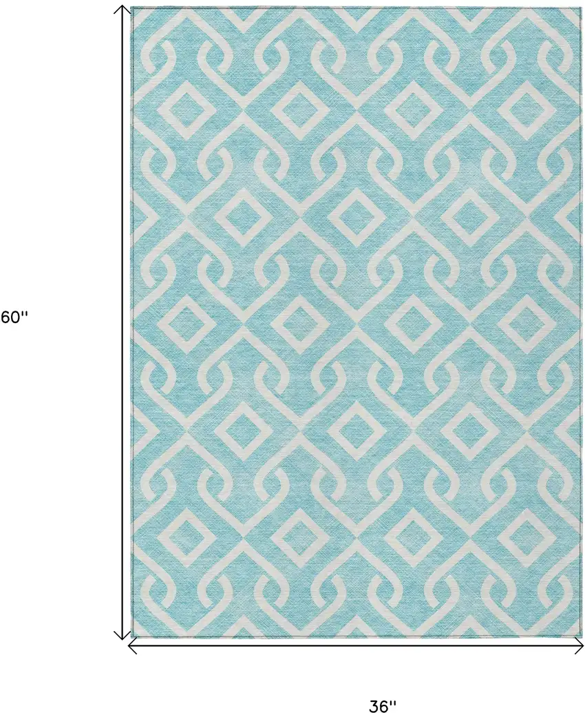Aqua And Ivory Geometric Washable Indoor Outdoor Area Rug Photo 3