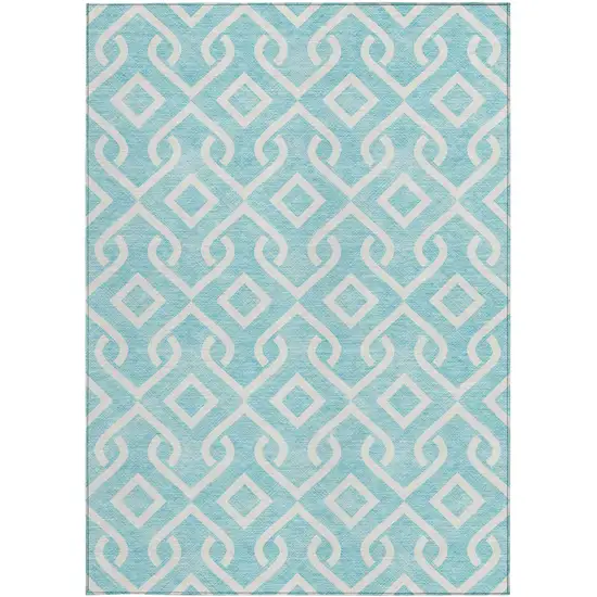 Aqua And Ivory Geometric Washable Indoor Outdoor Area Rug Photo 5