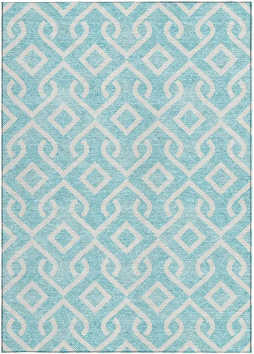 Aqua And Ivory Geometric Washable Indoor Outdoor Area Rug Photo 5