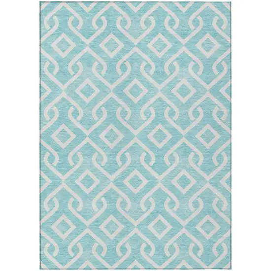 Aqua And Ivory Geometric Washable Indoor Outdoor Area Rug Photo 2