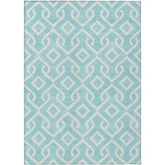 Aqua And Ivory Geometric Washable Indoor Outdoor Area Rug Photo 2