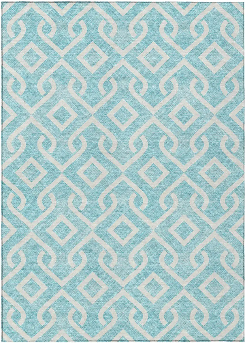 Aqua And Ivory Geometric Washable Indoor Outdoor Area Rug Photo 2