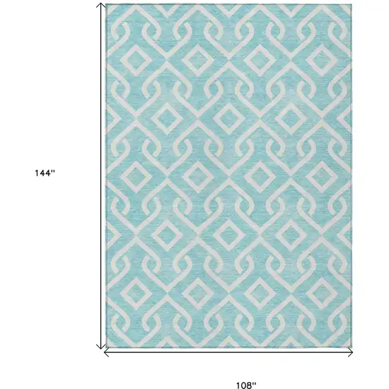 Aqua And Ivory Geometric Washable Indoor Outdoor Area Rug Photo 3