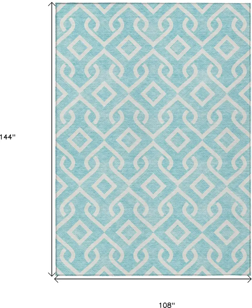Aqua And Ivory Geometric Washable Indoor Outdoor Area Rug Photo 3
