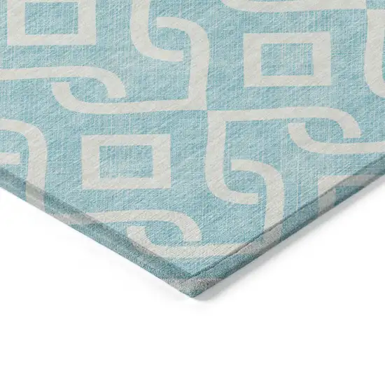 Aqua And Ivory Geometric Washable Indoor Outdoor Area Rug Photo 5